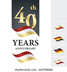 Anniversary 40 th years celebrating logo red white gold ribbon