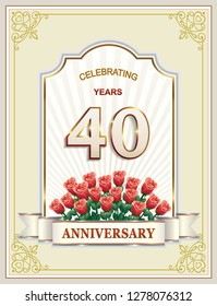 Anniversary 40 years, happy Birthday, greeting card, background. Vector illustration