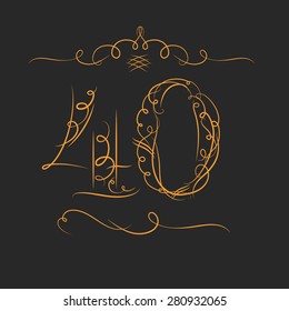 Anniversary 40th signs  in calligraphy  style. Template of anniversary, birthday and jubilee emblems  with number.