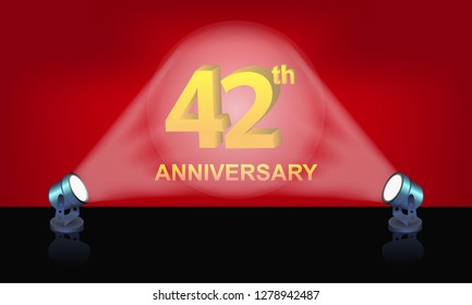 Anniversary 42 gold 3d numbers studio layer - Template illustration fot celebrating . logotype for booklet, cover, flyer poster lights