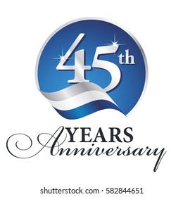 Anniversary 45 th years celebrating logo silver white blue ribbon background