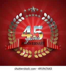 Anniversary 45th ring with red ribbon.