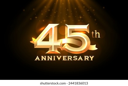 Anniversary 45th year, golden celebration, birthday event. Vector illustration