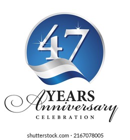 Anniversary 47 years celebration logo silver white blue ribbon background