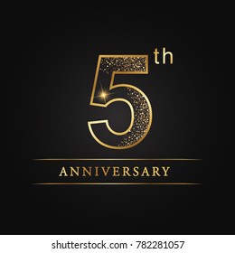 anniversary, 5 years celebration logotype. 5 number star luxury style logo on black background.