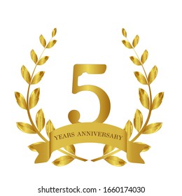 Anniversary 5 Years Golden Laurel Wreath Stock Vector (Royalty Free ...