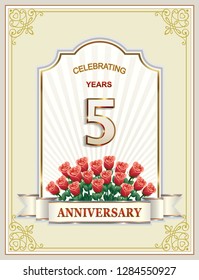 Anniversary 5 years, happy Birthday, celebration, greeting card, background, holidays. Vector illustration