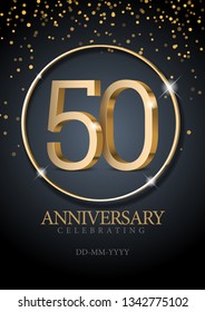 Anniversary 50. gold 3d numbers. Poster template for Celebrating 50th anniversary event party. Vector illustration
