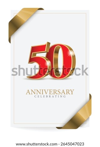 Anniversary 50. red 3d numbers. Poster template for Celebrating 50 anniversary event party. Vector illustration