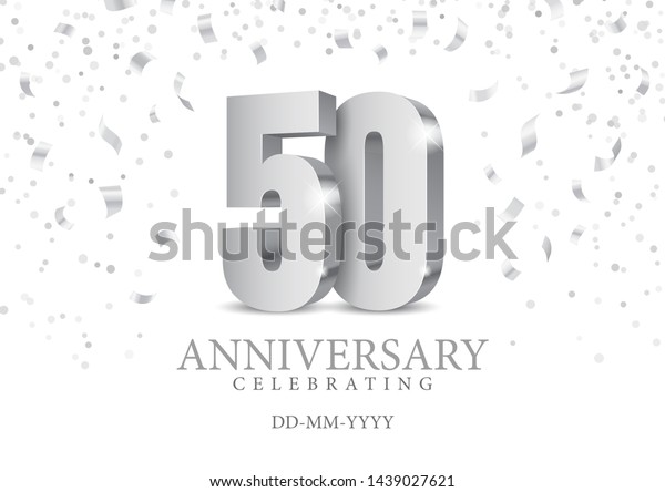 Anniversary\
50. silver 3d numbers. Poster template for Celebrating 50th\
anniversary event party. Vector\
illustration