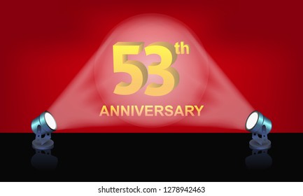 Anniversary 53 gold 3d numbers studio layer - Template illustration fot celebrating . logotype for booklet, cover, flyer poster lights