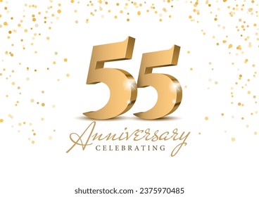 Anniversary 55. gold 3d numbers. Poster template for Celebrating 55th anniversary event party. Vector illustration