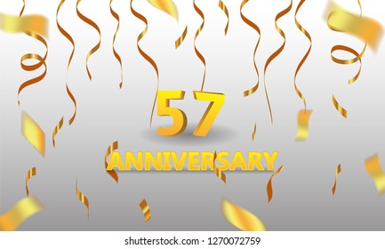 Anniversary 57 gold 3d numbers - Template illustration fot celebrating . logotype for booklet, cover, flyer poster
