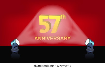 Anniversary 57 gold 3d numbers studio layer - Template illustration fot celebrating . logotype for booklet, cover, flyer poster lights