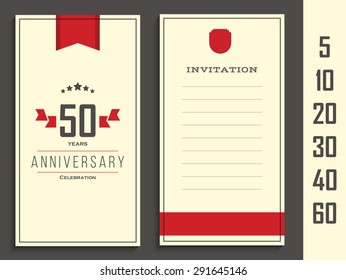Anniversary 5th, 10th, 20th, 30th, 40th, 50th, 60th invitation card. 