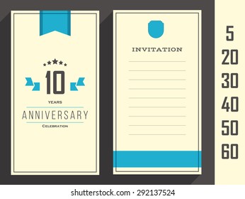 Anniversary 5th, 10th, 20th, 30th, 40th, 50th, 60th invitation card.