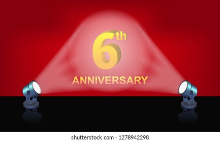 Anniversary 6 gold 3d numbers studio layer - Template illustration fot celebrating . logotype for booklet, cover, flyer poster lights