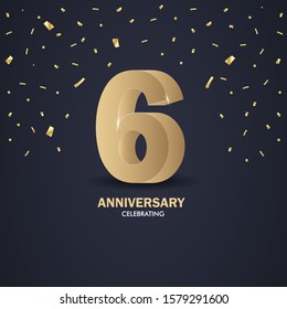 Anniversary 6. gold 3d numbers. Poster template for Celebrating anniversary event party. Vector illustration - Vector