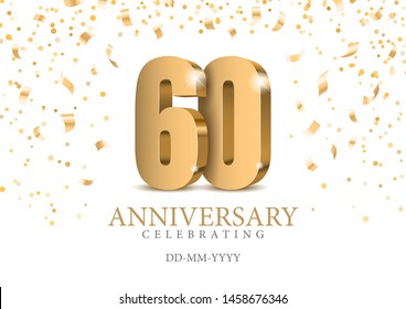 Anniversary 60. gold 3d numbers. Poster template for Celebrating 60th anniversary event party. Vector illustration svg