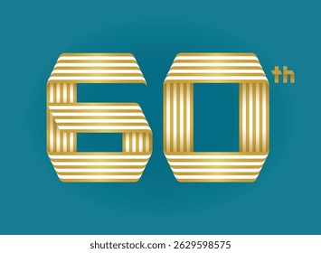 Anniversary 60th Logo Design Gold Striped Ribbon