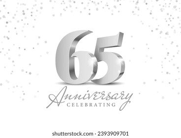 Anniversary 65. silver 3d numbers. Poster template for Celebrating 65th anniversary event party. Vector illustration