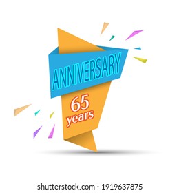 ANIVERSARIO 65 años. Banner de colores para felicitaciones y diseño temático. Ilustración vectorial de acciones

