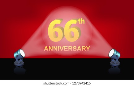 Anniversary 66 gold 3d numbers studio layer - Template illustration fot celebrating . logotype for booklet, cover, flyer poster lights