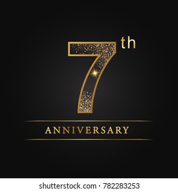 anniversary, 7 years celebration logotype. 7 number star luxury style logo on black background.