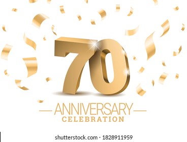 Anniversary 70. gold 3d dancing numbers. Poster template for Celebrating 70th anniversary event party. Vector illustration