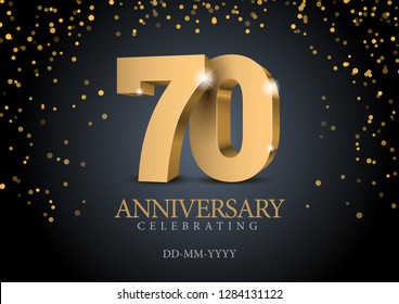 Anniversary 70. gold 3d numbers. Poster template for Celebrating 70th anniversary event party. Vector illustration svg