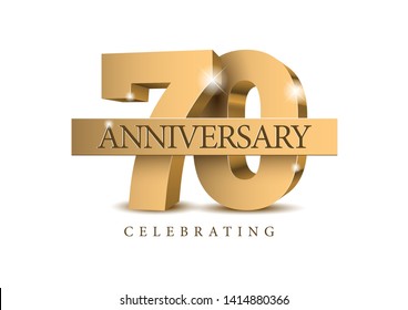 Anniversary 70. gold 3d numbers. Poster template for Celebrating 70th anniversary event party. Vector illustration