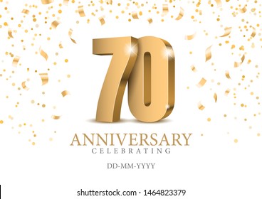 Anniversary 70. gold 3d numbers. Poster template for Celebrating 70th anniversary event party. Vector illustration svg