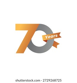 Anniversary 70th Celebration Vector Design Featuring Elegant Gold and Silver Number with Ribbon for a Festive Company Event and Milestone