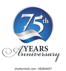 Anniversary 75 Th Years Celebrating Logo Silver White Blue Ribbon Background