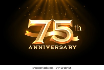 Anniversary 75th year, golden celebration, birthday event. Vector illustration