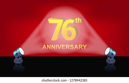 Anniversary 76 gold 3d numbers studio layer - Template illustration fot celebrating . logotype for booklet, cover, flyer poster lights
