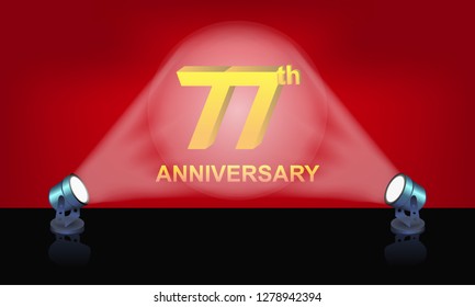 Anniversary 77 gold 3d numbers studio layer - Template illustration fot celebrating . logotype for booklet, cover, flyer poster lights