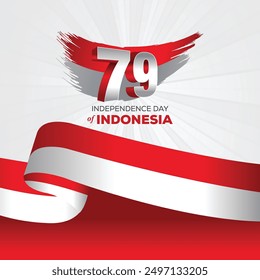 Anniversary 78th of Republic of Indonesia Independence day background with red white ribbon design