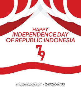 Anniversary 79th of Republic of Indonesia Independence day background with red white ribbon design