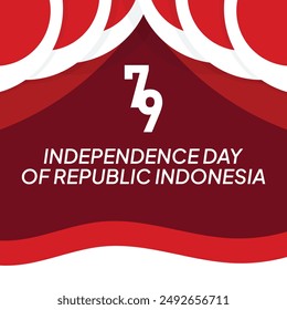 Anniversary 79th of Republic of Indonesia Independence day background with red white ribbon design