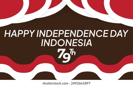 Anniversary 79th of Republic of Indonesia Independence day background with red white ribbon design