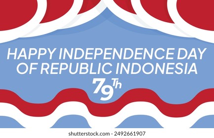 Anniversary 79th of Republic of Indonesia Independence day background with red white ribbon design