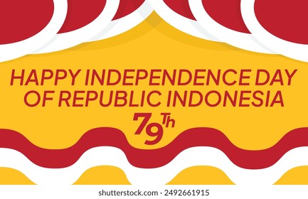 Anniversary 79th of Republic of Indonesia Independence day background with red white ribbon design