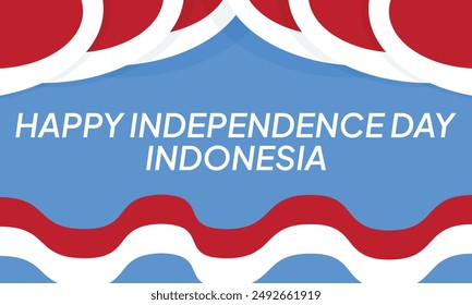Anniversary 79th of Republic of Indonesia Independence day background with red white ribbon design
