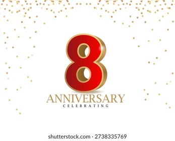 Anniversary 8. gold 3d numbers. Poster template for Celebrating 8th anniversary event party. Vector illustration