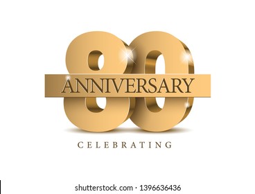 Anniversary 80. gold 3d numbers. Poster template for Celebrating 80th anniversary event party. Vector illustration