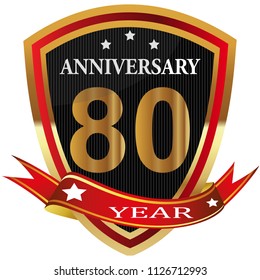 Anniversary 80 th  label with ribbon.