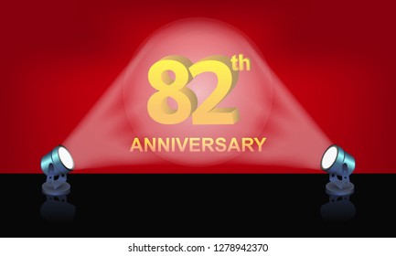 Anniversary 82 gold 3d numbers studio layer - Template illustration fot celebrating . logotype for booklet, cover, flyer poster lights