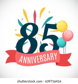Anniversary 85 Years Template with Ribbon Vector Illustration EPS10