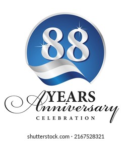 Anniversary 88 years celebration logo silver white blue ribbon background